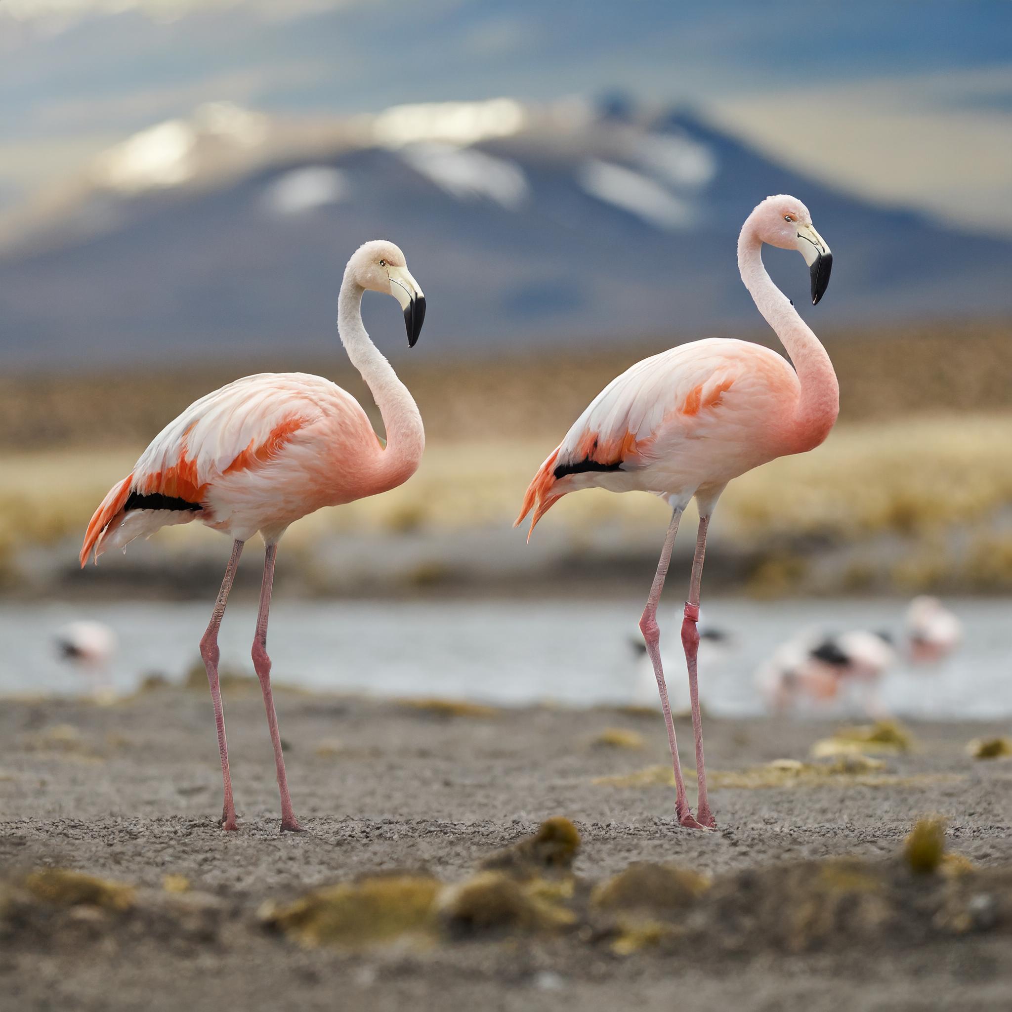 Two Andean flamingos in Patagonia