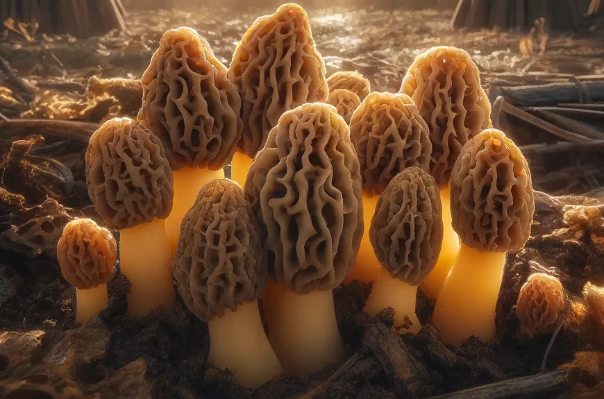 Morel Mushrooms in the cypress forest